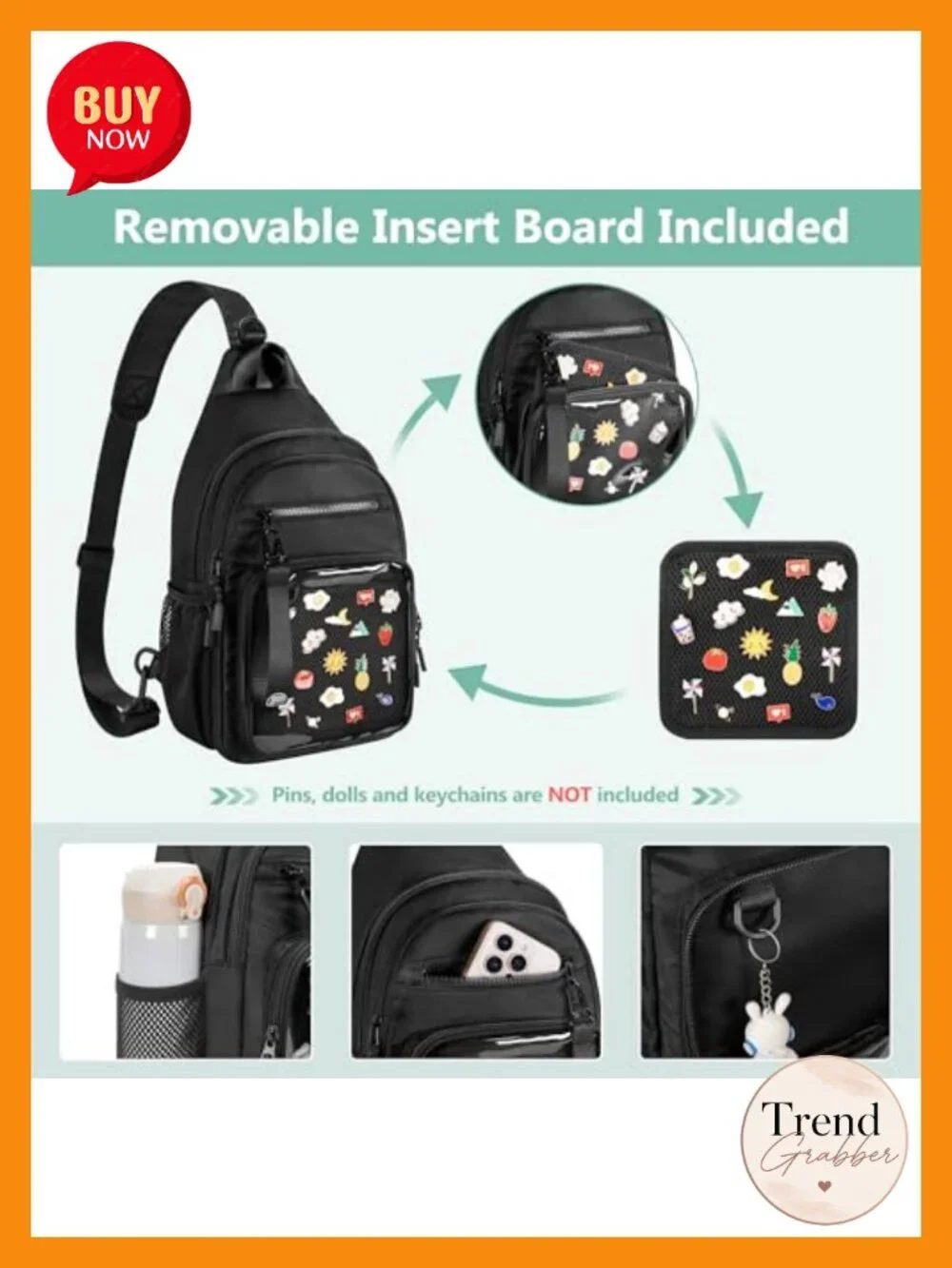 Ita Bag Crossbody Sling Display Pin Bag with Clear Window Chest Pack Backpack